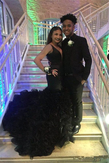 Black Deep-V-Neck Mermaid Prom Dress Party Gowns HZ1023